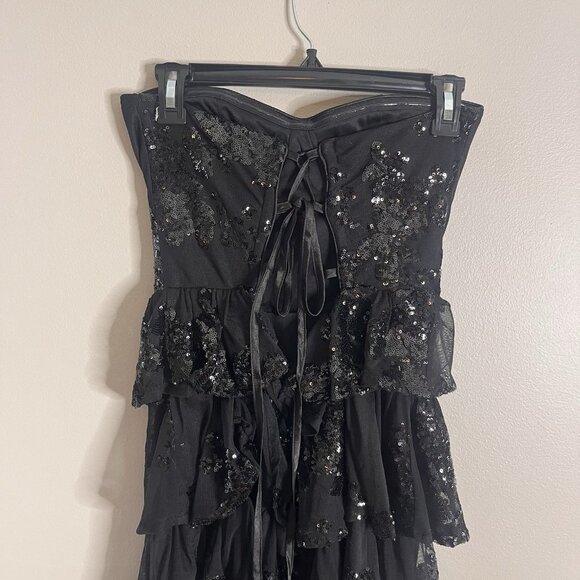 Lulu's Size Medium Definite Glamour Black Tiered Ruffle Sequin Maxi Dress - Picture 5 of 6